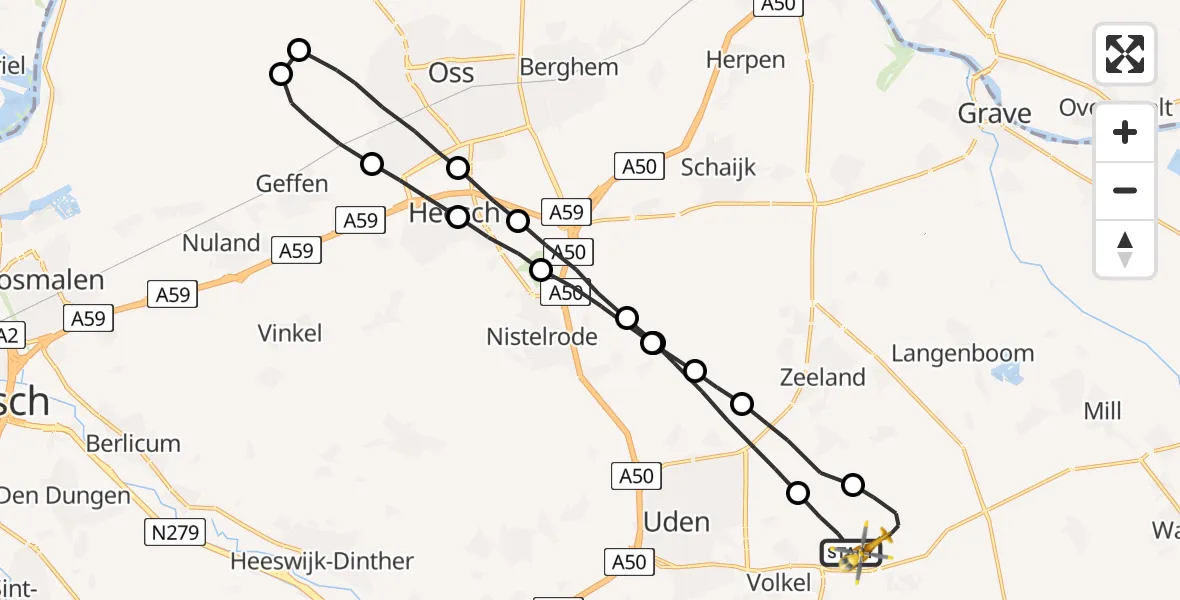Vluchtroute Traumahelikopter Vliegbasis Volkel - Vliegbasis Volkel, 22 maart 2023, 09:16