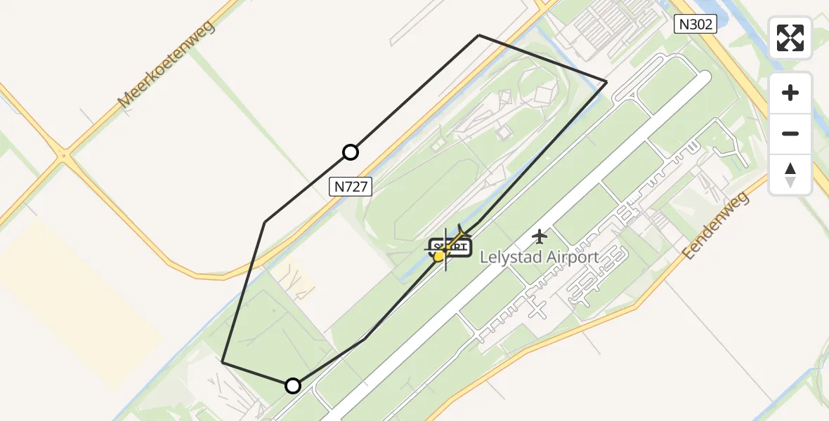 Vluchtroute Traumahelikopter van Lelystad Airport naar Lelystad Airport