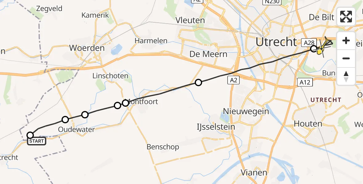 Routekaart van de vlucht: Lifeliner 2 naar Universitair Medisch Centrum Utrecht