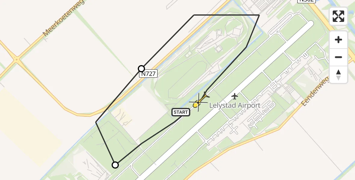 Vluchtroute Traumahelikopter van Lelystad Airport naar Lelystad Airport
