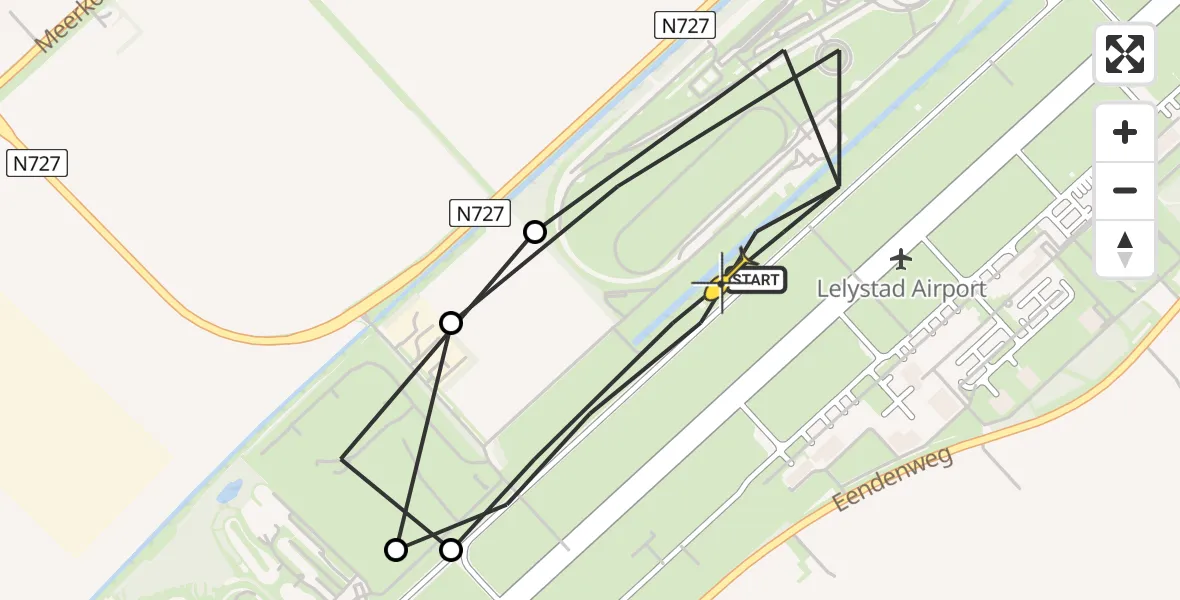 Vluchtroute Traumahelikopter van Lelystad Airport naar Lelystad Airport