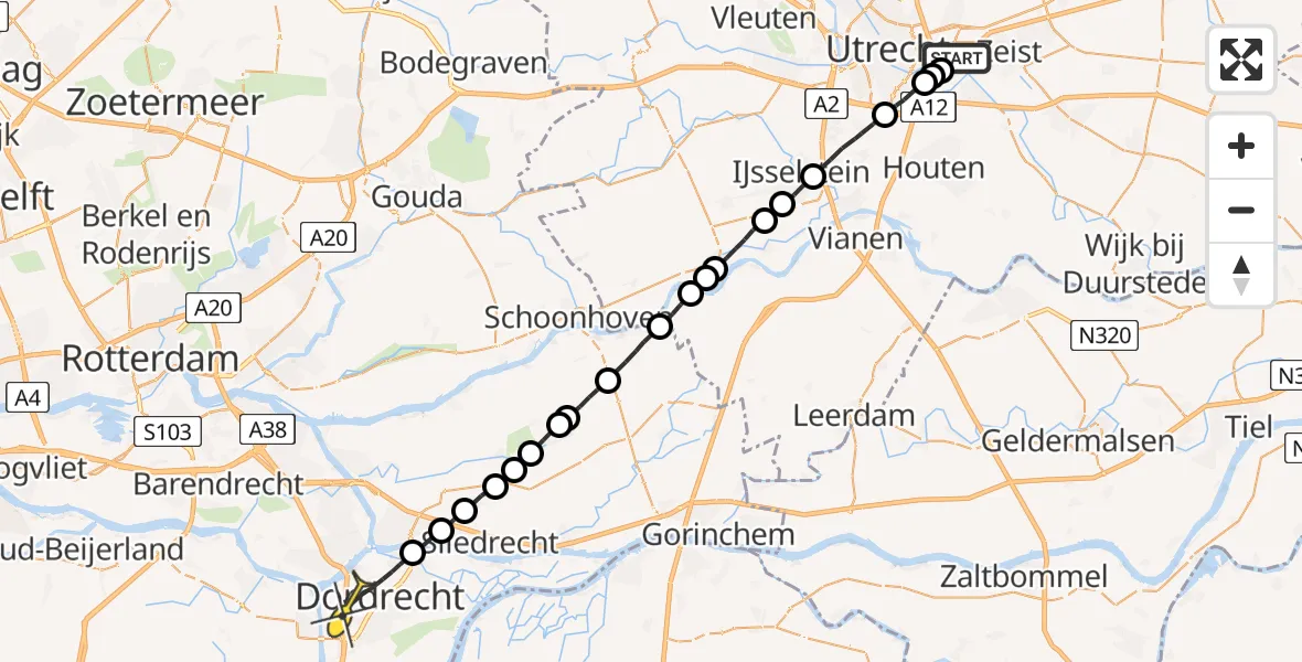 Routekaart van de vlucht: Lifeliner 2 naar Dordrecht