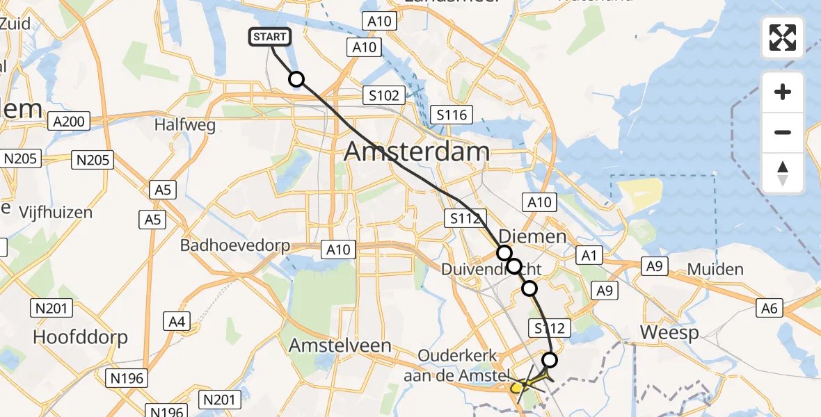 Routekaart van de vlucht: Lifeliner 1 naar Academisch Medisch Centrum (AMC)