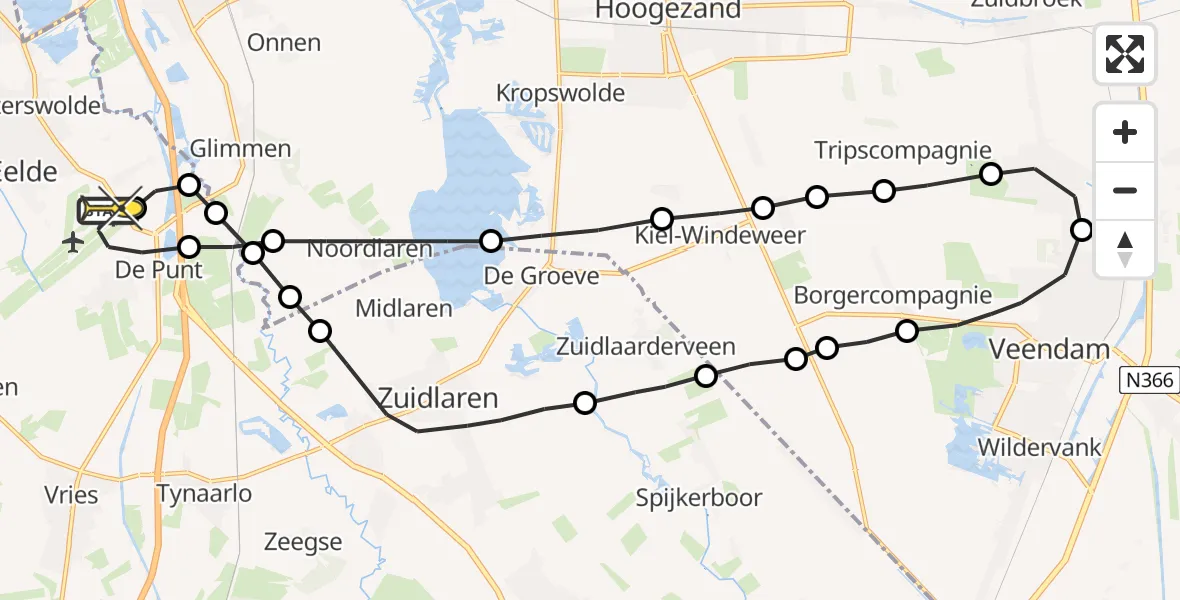 Routekaart van de vlucht: Lifeliner 4 naar Groningen Airport Eelde