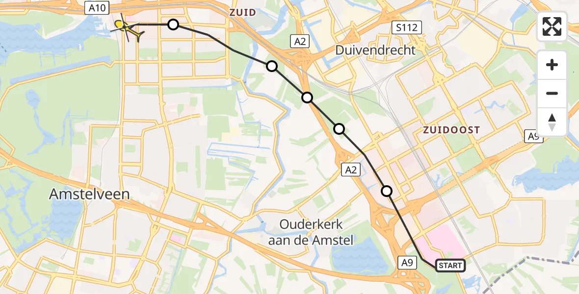 Routekaart van de vlucht: Lifeliner 1 naar VU Medisch Centrum Amsterdam