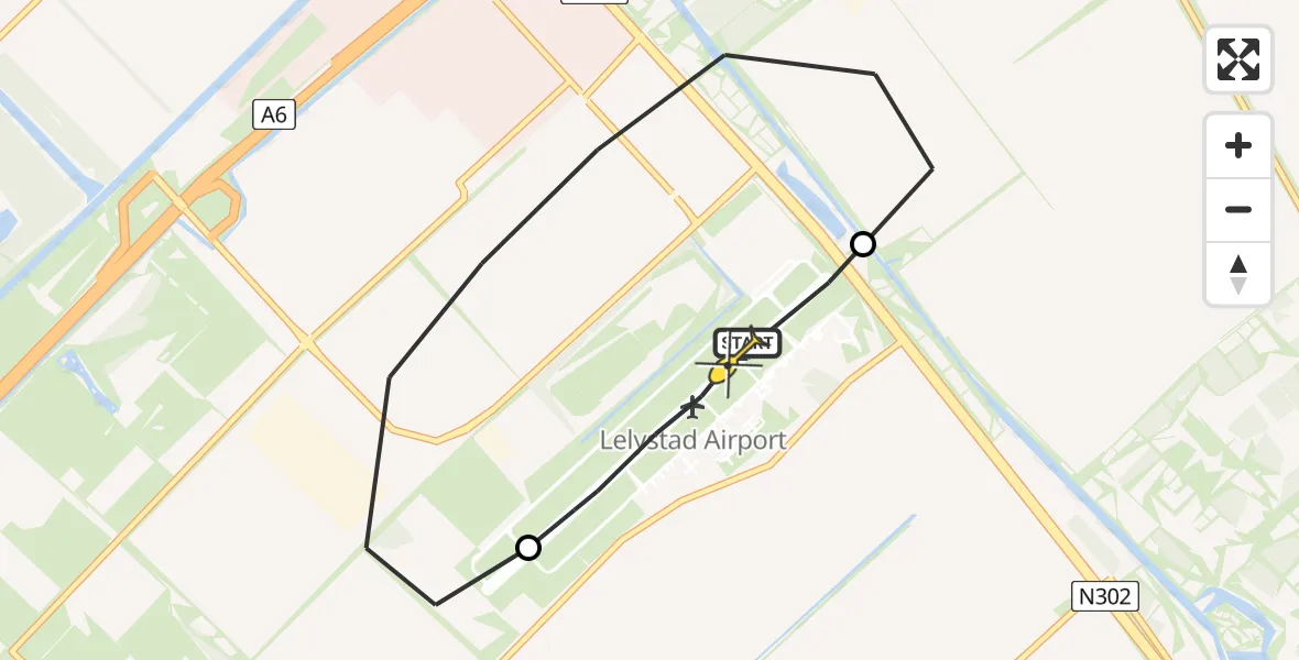 Vluchtroute Traumahelikopter van Lelystad Airport naar Lelystad Airport