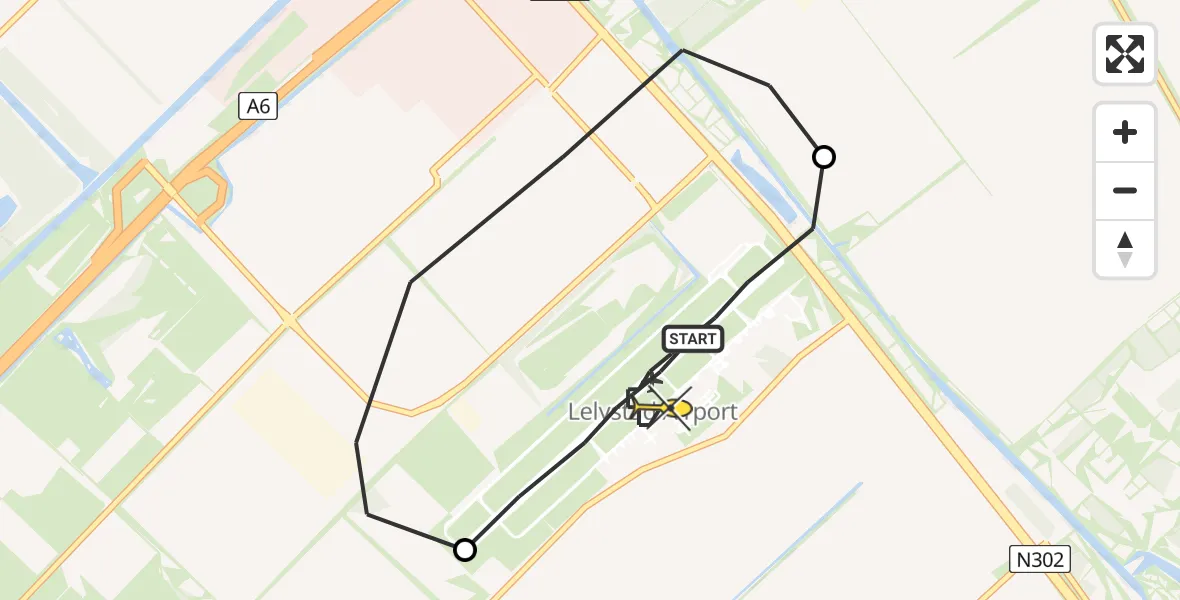 Vluchtroute Traumahelikopter van Lelystad Airport naar Lelystad Airport
