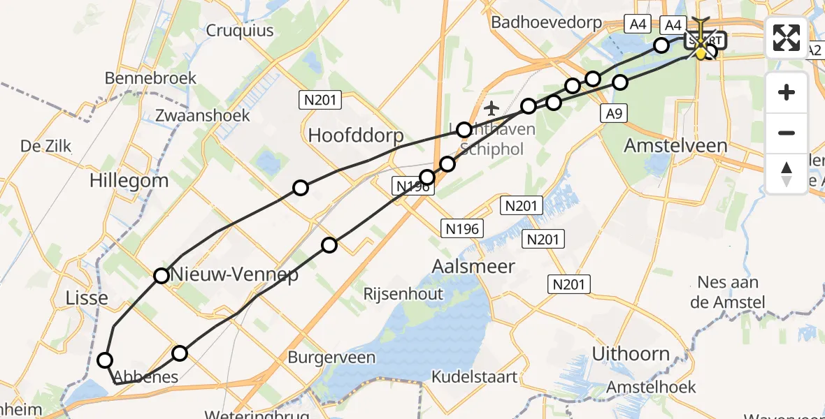Routekaart van de vlucht: Lifeliner 1 naar VU Medisch Centrum Amsterdam