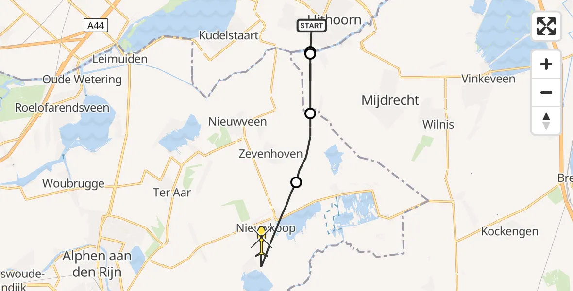 Routekaart van de vlucht: Politieheli naar Nieuwkoop