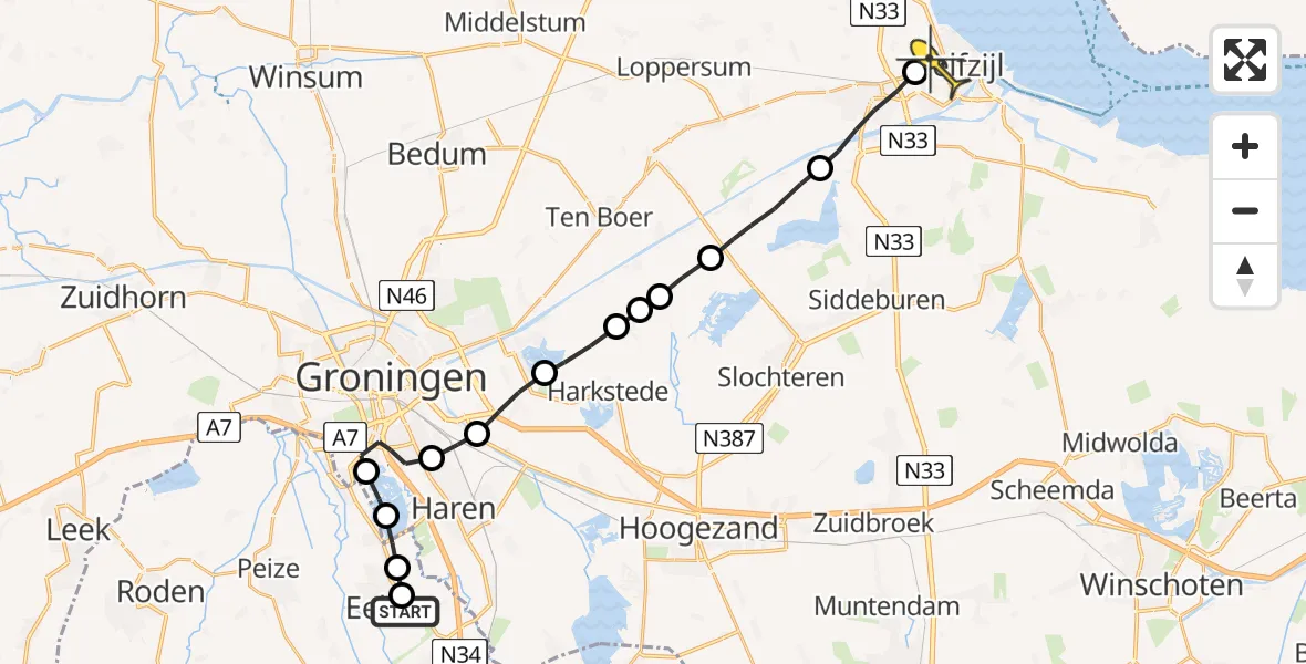 Routekaart van de vlucht: Lifeliner 4 naar Delfzijl