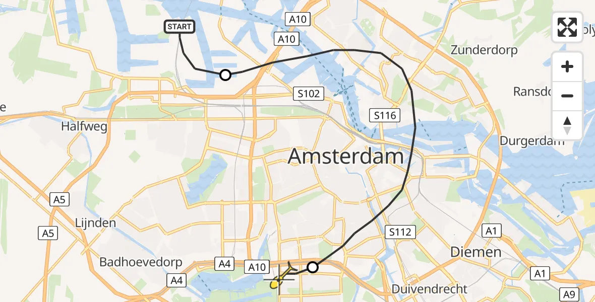Routekaart van de vlucht: Lifeliner 1 naar VU Medisch Centrum Amsterdam