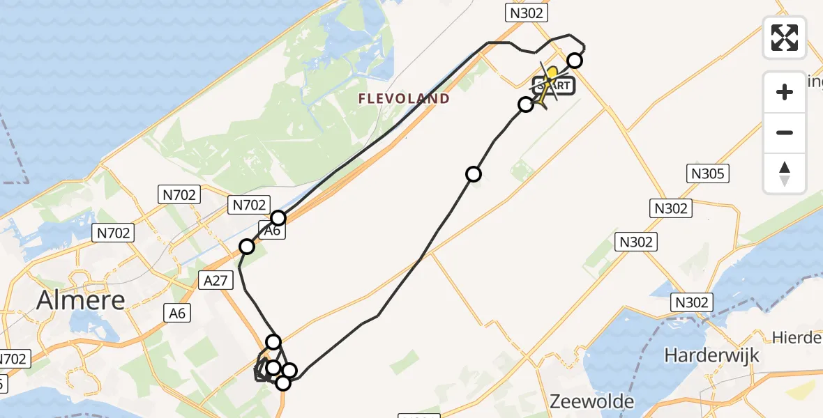 Routekaart van de vlucht: Traumaheli naar Lelystad Airport