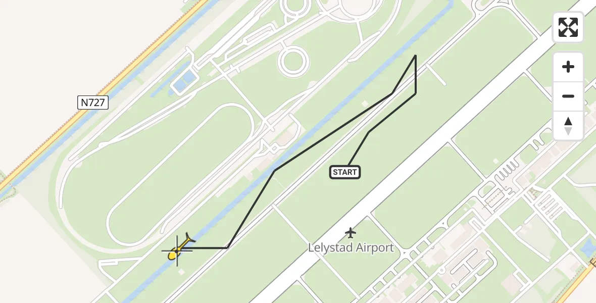Vluchtroute Traumahelikopter van Lelystad Airport naar Lelystad Airport