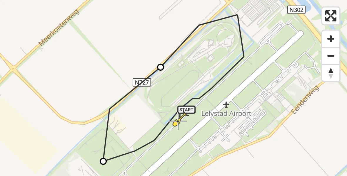 Vluchtroute Traumahelikopter van Lelystad Airport naar Lelystad Airport