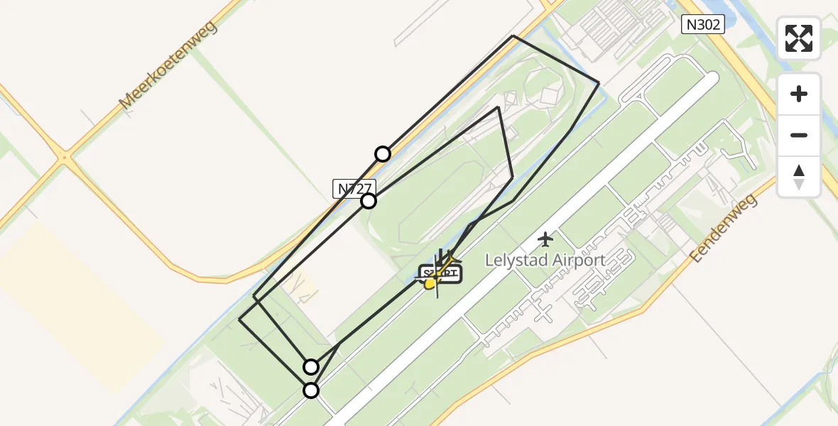 Vluchtroute Traumahelikopter van Lelystad Airport naar Lelystad Airport
