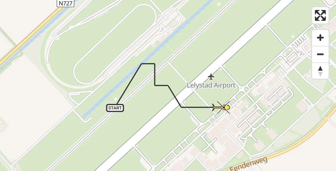 Vluchtroute Traumahelikopter van Lelystad Airport naar Lelystad Airport