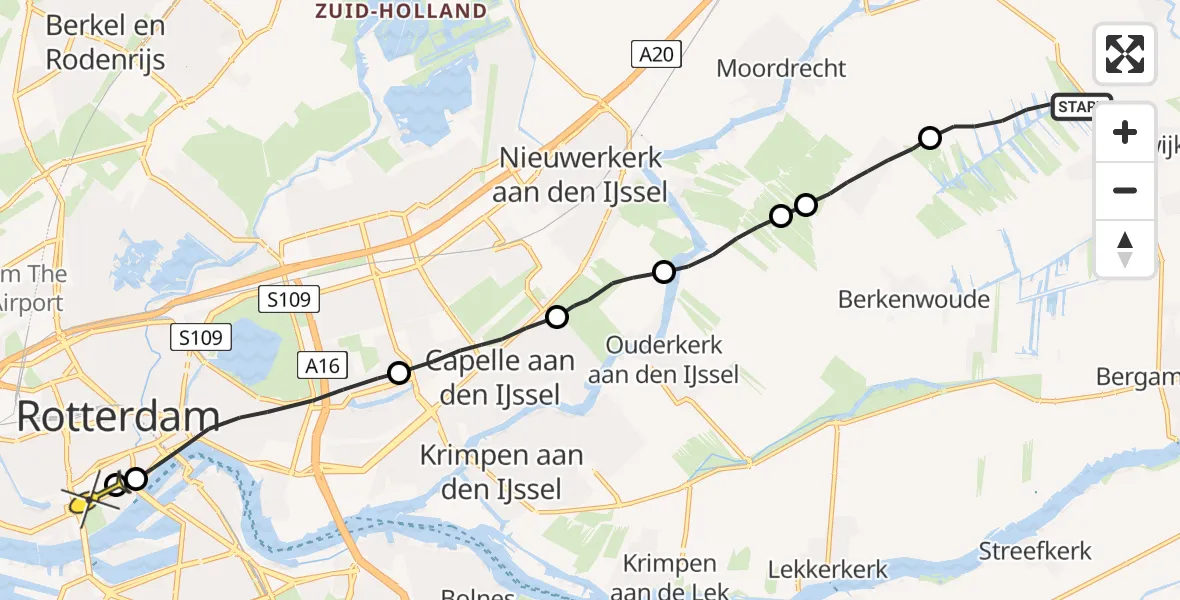 Routekaart van de vlucht: Lifeliner 2 naar Erasmus MC