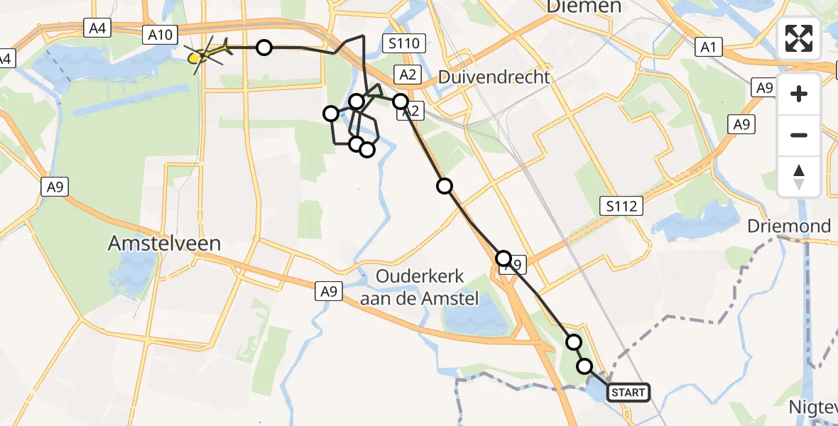 Routekaart van de vlucht: Lifeliner 1 naar VU Medisch Centrum Amsterdam