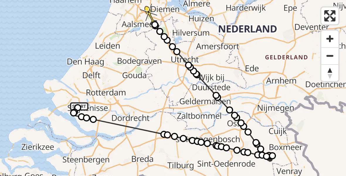 Routekaart van de vlucht: Politieheli naar Amstelveen