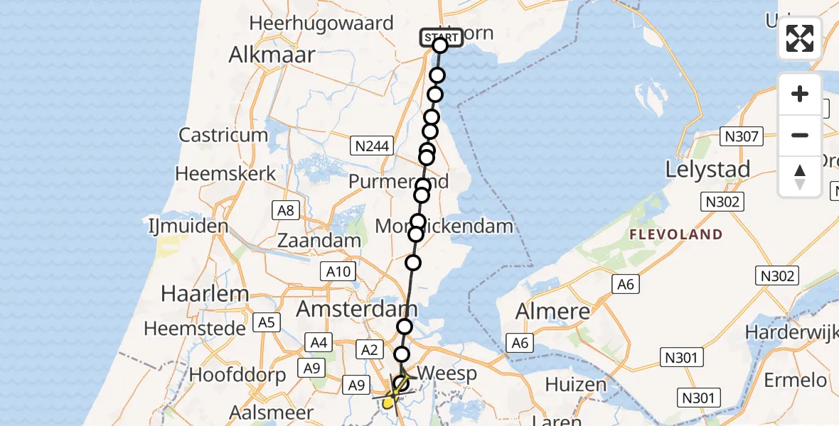 Routekaart van de vlucht: Lifeliner 1 naar Academisch Medisch Centrum (AMC)