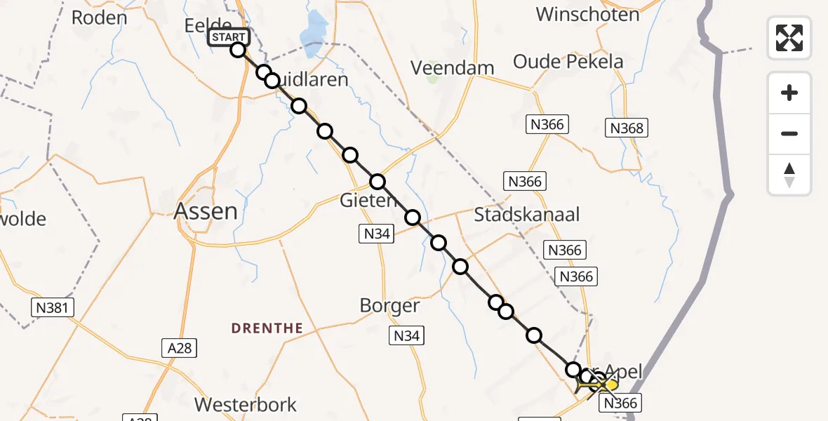 Routekaart van de vlucht: Lifeliner 4 naar Roswinkel