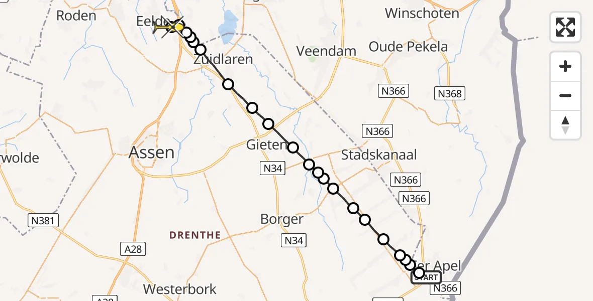 Routekaart van de vlucht: Lifeliner 4 naar Groningen Airport Eelde