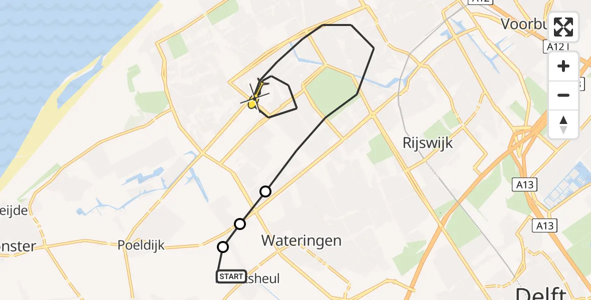 Routekaart van de vlucht: Lifeliner 2 naar Den Haag