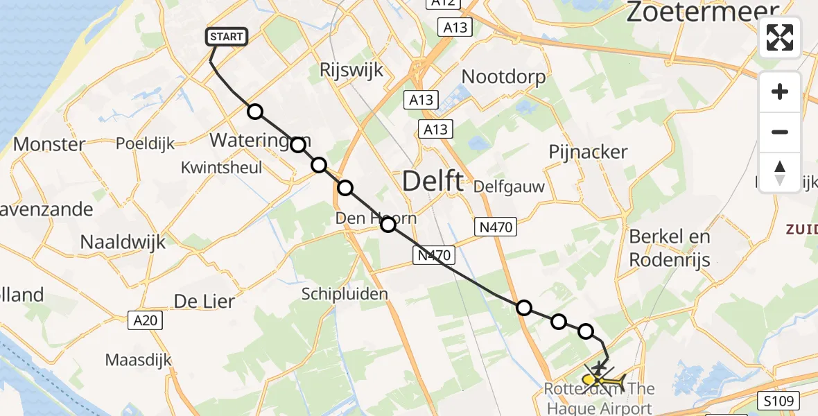 Routekaart van de vlucht: Lifeliner 2 naar Rotterdam The Hague Airport