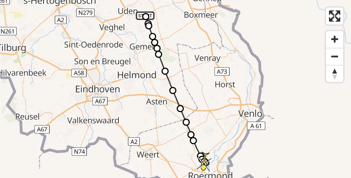 Routekaart van de vlucht: Lifeliner 3 naar Haelen