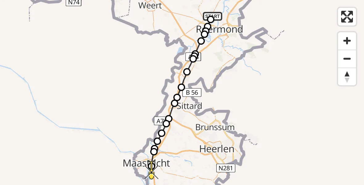 Routekaart van de vlucht: Lifeliner 3 naar Maastricht UMC+