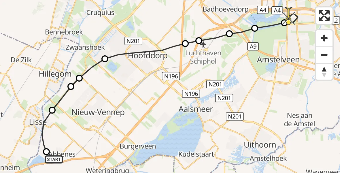 Routekaart van de vlucht: Lifeliner 1 naar VU Medisch Centrum Amsterdam