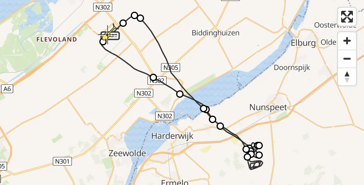 Routekaart van de vlucht: Traumaheli naar Lelystad Airport