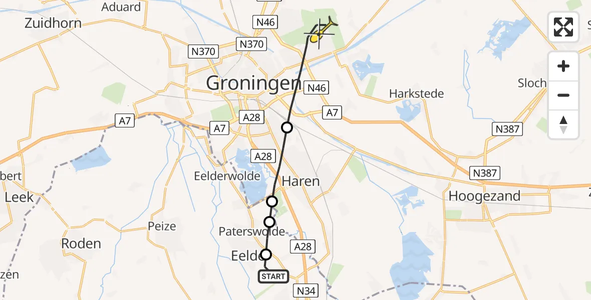 Routekaart van de vlucht: Lifeliner 4 naar Groningen