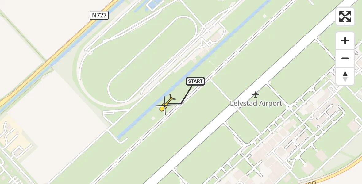 Vluchtroute Traumahelikopter van Lelystad Airport naar Lelystad Airport