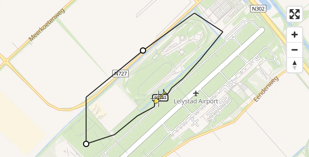 Routekaart van de vlucht: Traumaheli naar Lelystad Airport