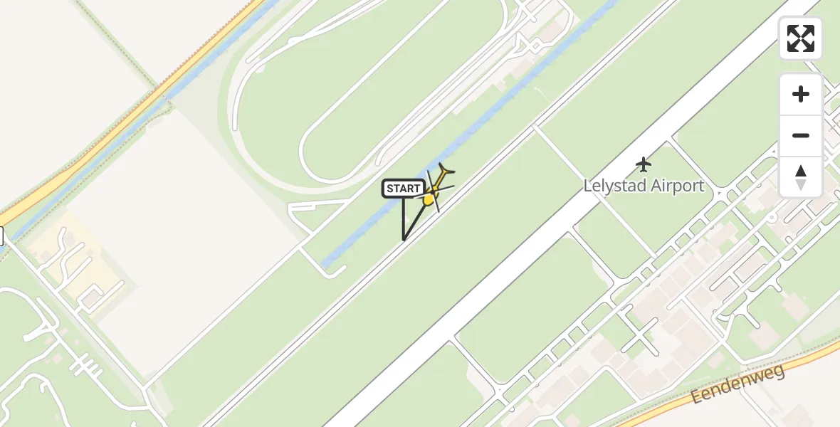 Vluchtroute Traumahelikopter van Lelystad Airport naar Lelystad Airport