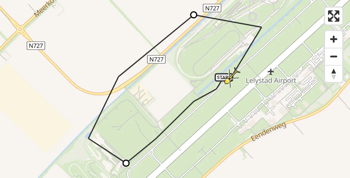 Vluchtroute Traumahelikopter van Lelystad Airport naar Lelystad Airport
