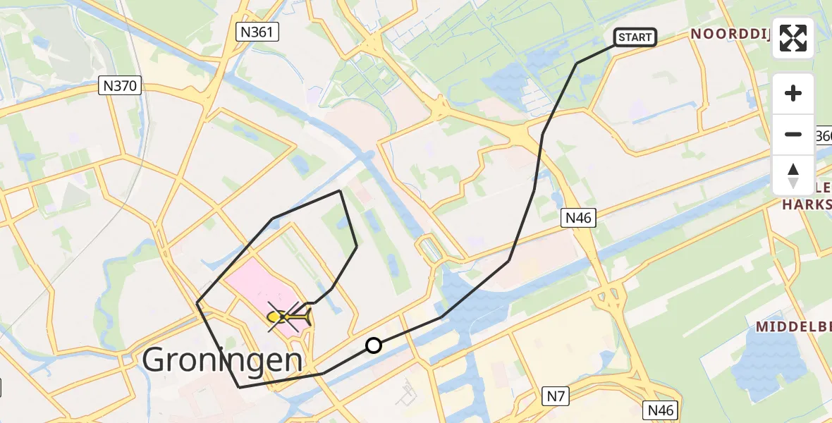 Routekaart van de vlucht: Lifeliner 4 naar Universitair Medisch Centrum Groningen