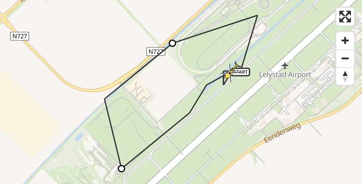 Vluchtroute Traumahelikopter van Lelystad Airport naar Lelystad Airport