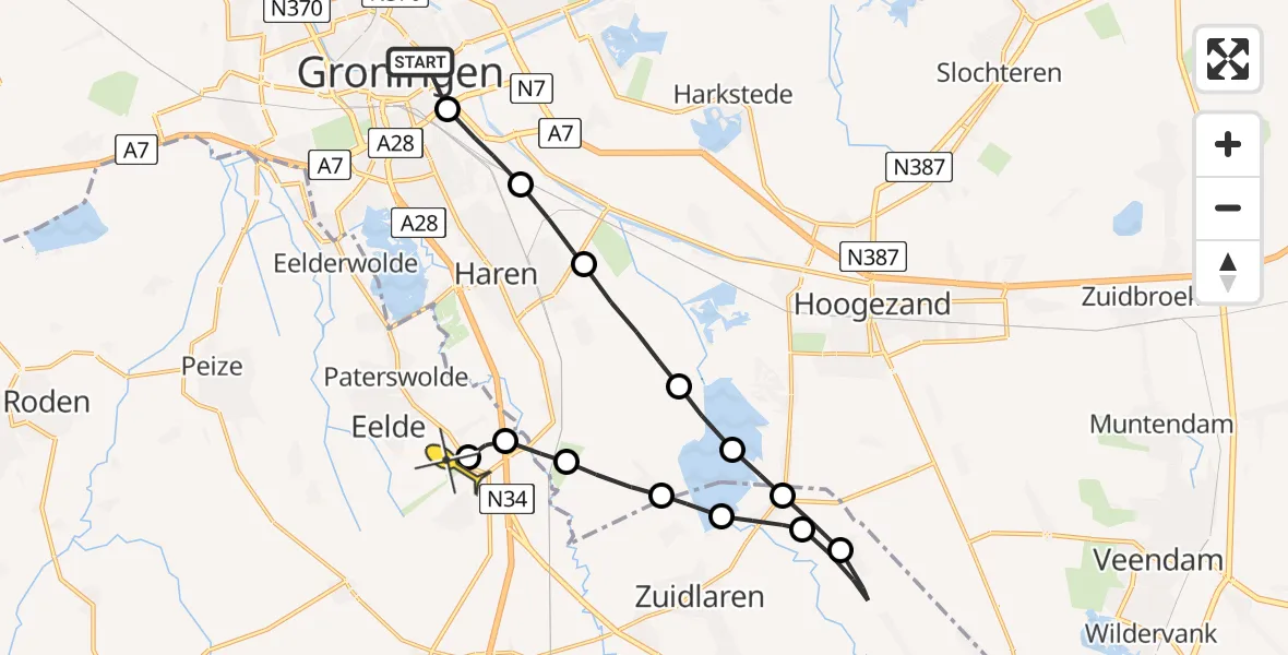 Routekaart van de vlucht: Lifeliner 4 naar Groningen Airport Eelde