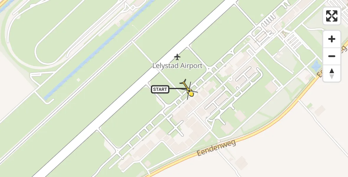 Vluchtroute Traumahelikopter van Lelystad Airport naar Lelystad Airport
