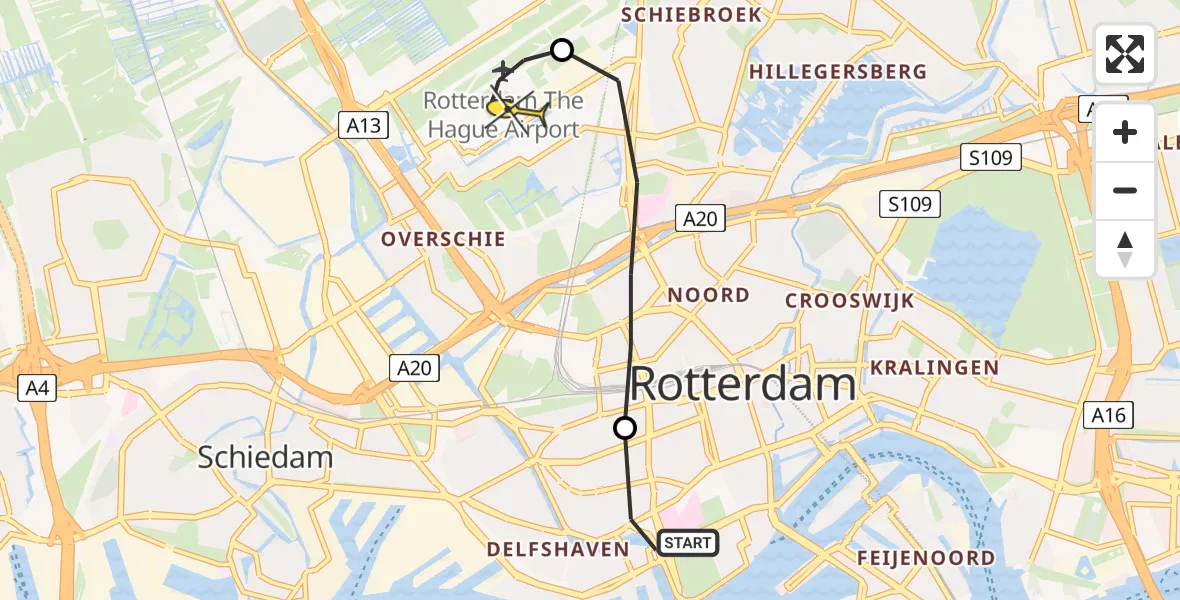 Routekaart van de vlucht: Lifeliner 2 naar Rotterdam The Hague Airport