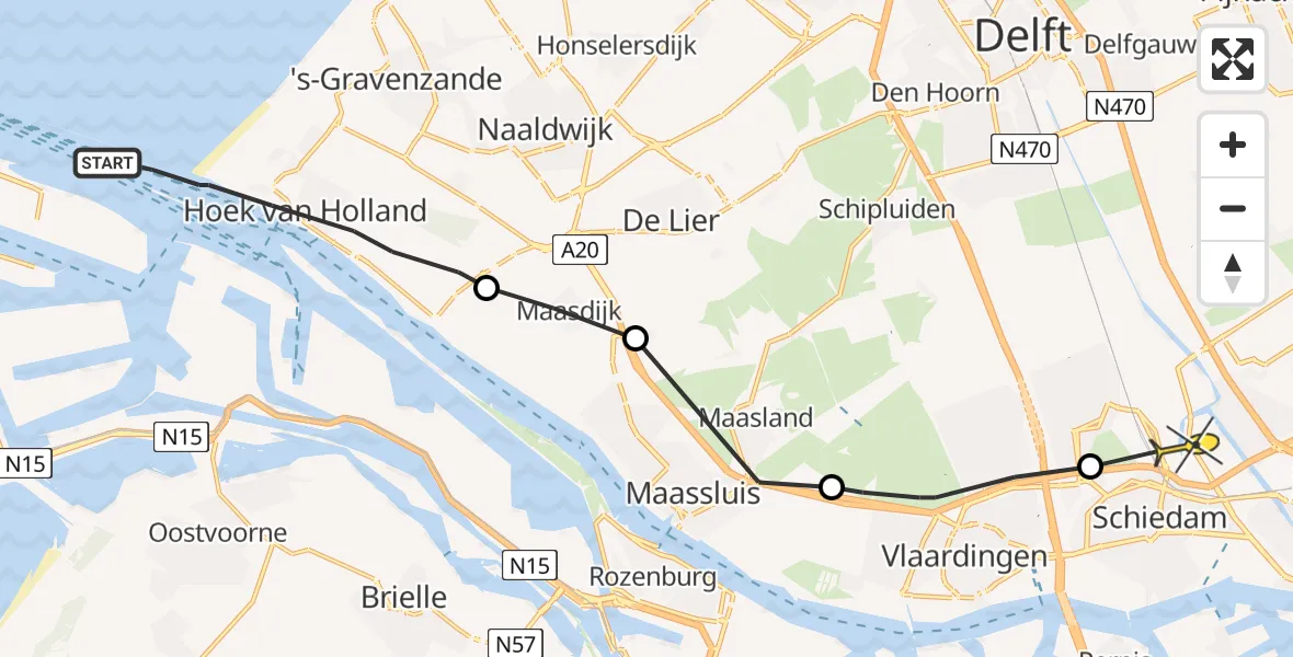 Routekaart van de vlucht: Politiehelikopter naar Rotterdam
