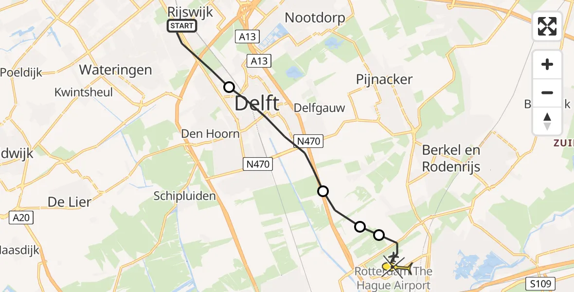 Routekaart van de vlucht: Lifeliner 2 naar Rotterdam The Hague Airport