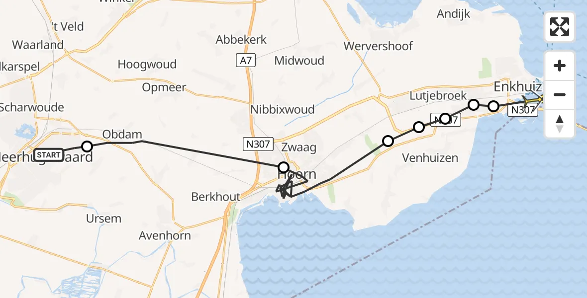 Routekaart van de vlucht: Politieheli naar Enkhuizen