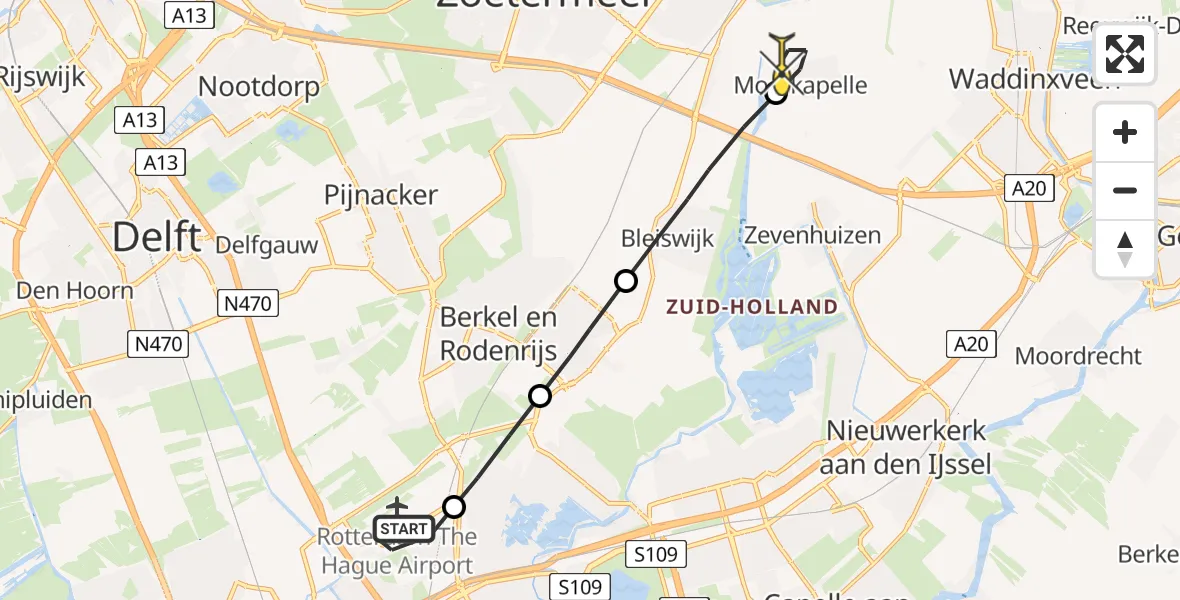 Routekaart van de vlucht: Lifeliner 2 naar Moerkapelle