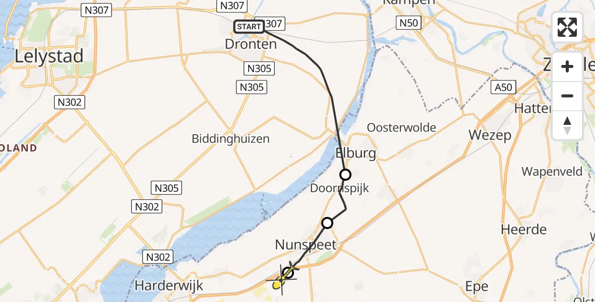 Routekaart van de vlucht: Politiehelikopter naar Hulshorst