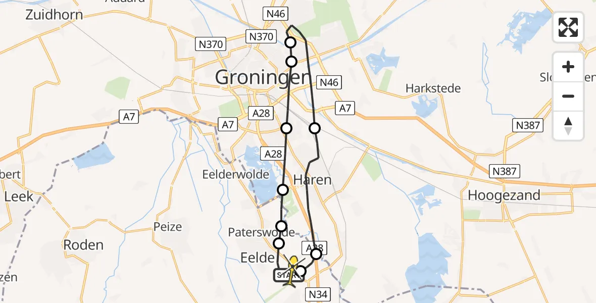 Routekaart van de vlucht: Lifeliner 4 naar Groningen Airport Eelde