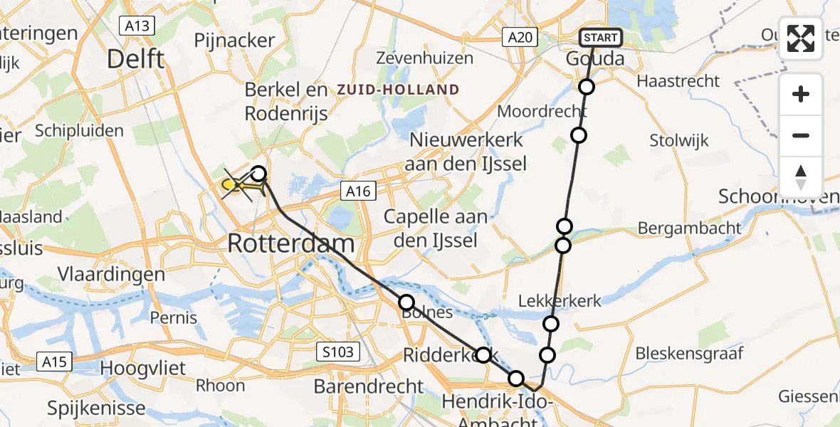 Routekaart van de vlucht: Lifeliner 2 naar Rotterdam The Hague Airport