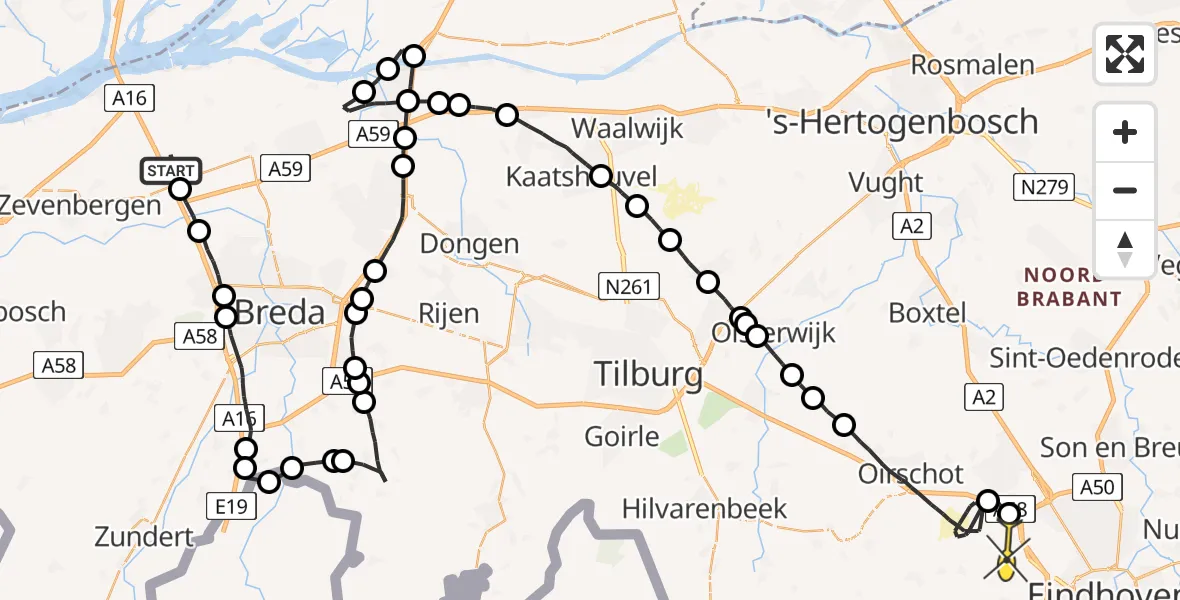 Routekaart van de vlucht: Politiehelikopter naar Eindhoven